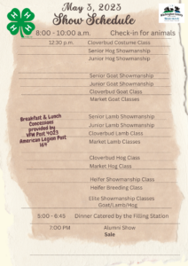schedule of events for 4-H Livestock Showon a light brown backdrop