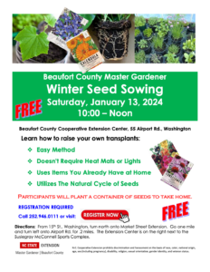 Flyer Advertising A Winter Seed Sowing Class with Seed Packets and Green Plants