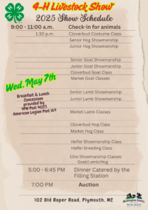Schedule for the 2025 4-H Livestock Show