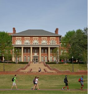 Students walking across college campus